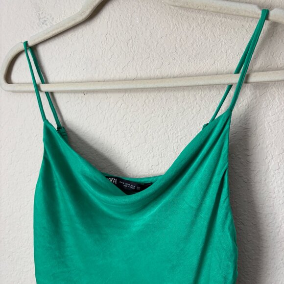 Zara Kelly Green Satin Draped Front Cropped Blouse Top - Picture 2 of 6